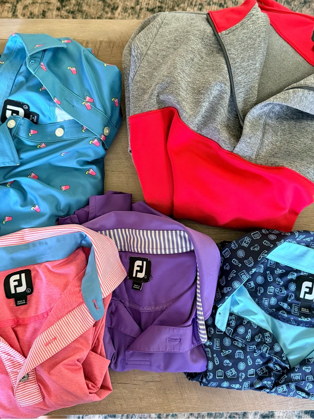 FootJoy Golf Apparel Lot - Aqua, Coral, Purple, Navy, Gray/Red